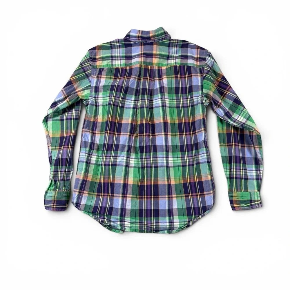 Ralph Lauren Boys Long Sleeve Button-Up Shirt, Plaid, Size M (10-12) Blue Green